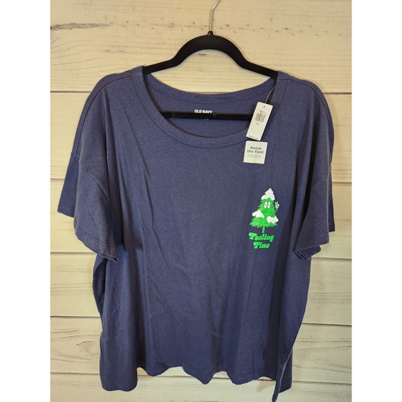 Old Navy Womens Matching Holiday Graphic Easy T-Shirt Feeling Pine Blue XXL‎ - Picture 1 of 7